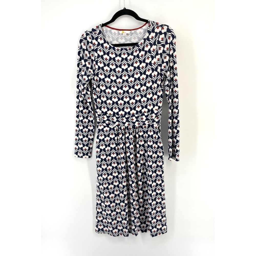 Boden‎ Navy Floral Long Sleeve Jersey A-Line Dress Women's US 6R UK 10R